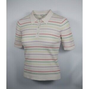 Kule The Vivienne Shirt Striped Linen & Cotton Blend Sweater Rainbow Size Small